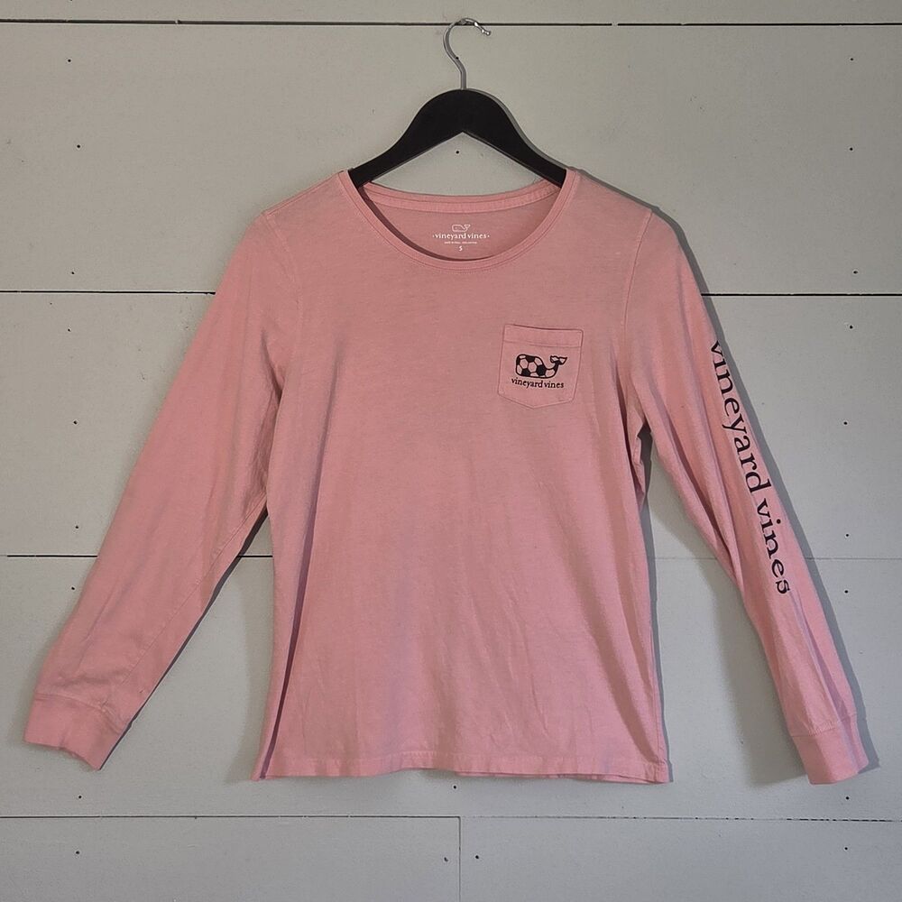 Vineyard Vines Pink Soccer Knit Long Sleeve Crew Neck Pocket T-Shirt Women Sze S